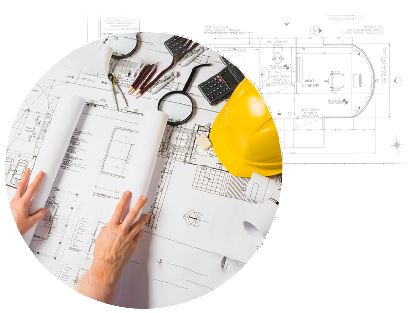 portable toilet architect drawings with tools in the table